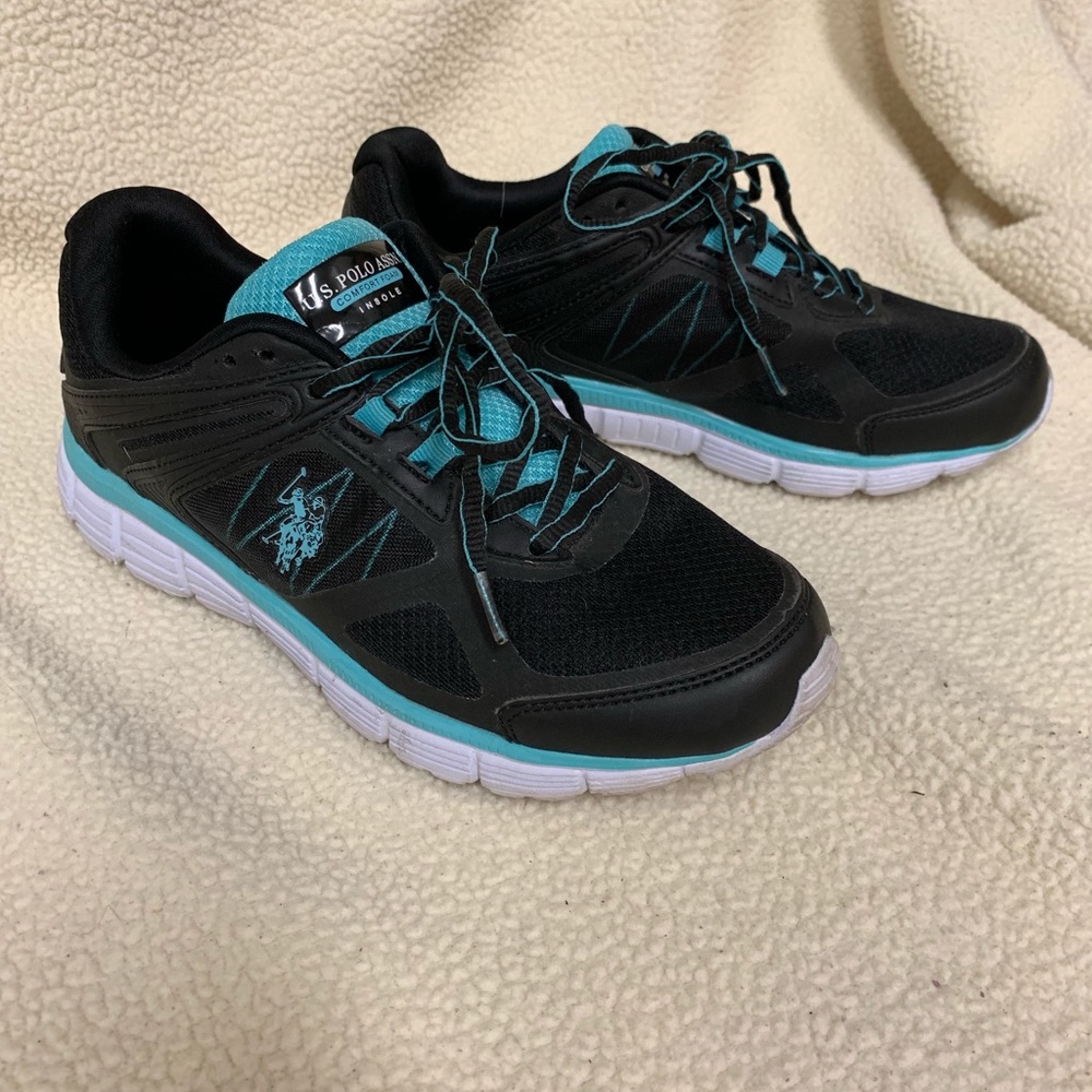 Polo, black and turquoise tennis shoe, Sz. 8